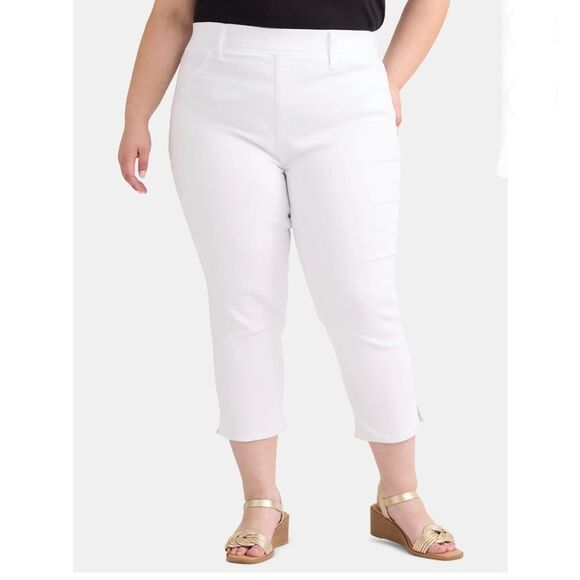 Women's White Plus High Rise Capri Jeggings Pants Size 4X - Picture 3 of 6